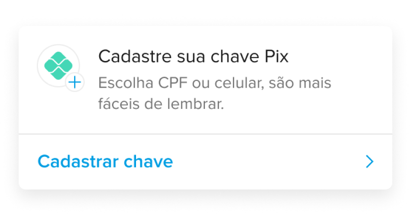 Aviso da área Pix para cadastrar chave